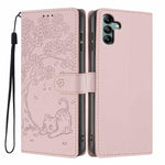 Custodia per telefono in ecopelle con stampa a rilievo di gatto sugli alberi, For Samsung Galaxy A13 5G / A04s, For Samsung Galaxy A53 5G, For Samsung Galaxy A73 5G