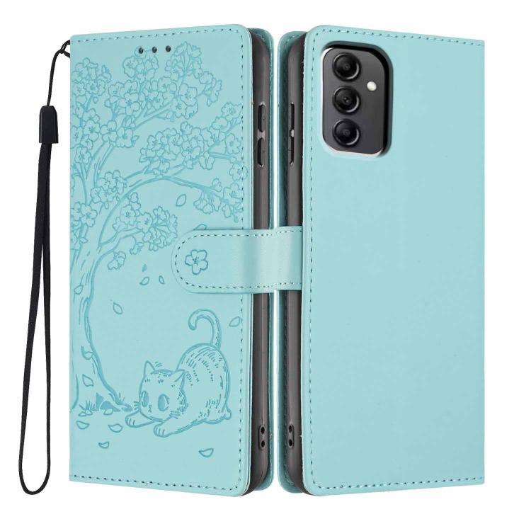 Custodia per telefono in ecopelle con stampa a rilievo di gatto sugli alberi, For Samsung Galaxy A04e, For Samsung Galaxy A14 5G, For Samsung Galaxy A04