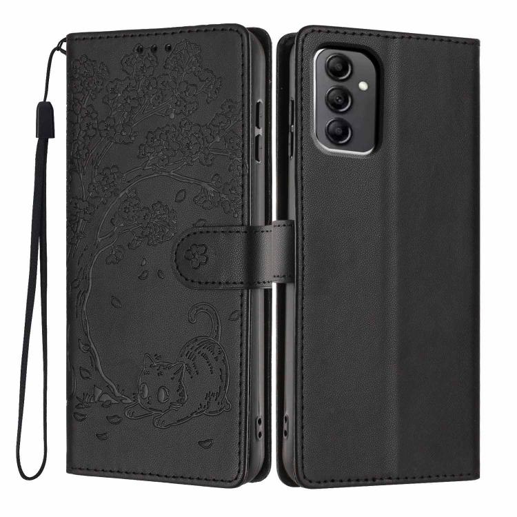 Custodia per telefono in ecopelle con stampa a rilievo di gatto sugli alberi, For Samsung Galaxy A04e, For Samsung Galaxy A14 5G, For Samsung Galaxy A04