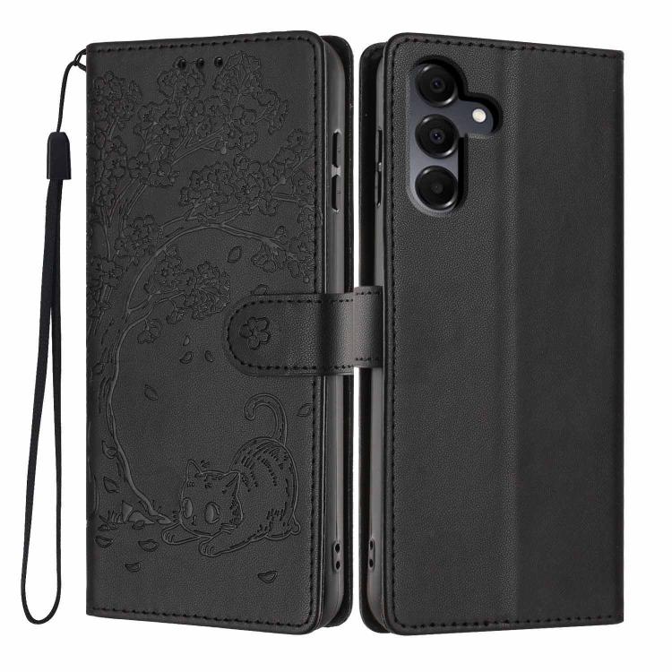 Custodia per telefono in ecopelle con stampa a rilievo di gatto sugli alberi, For Samsung Galaxy A16 4G / 5G, For Samsung Galaxy A06 4G, For Samsung Galaxy A55 5G