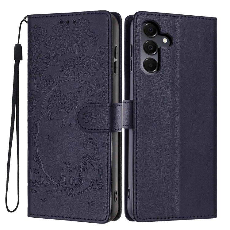 Custodia per telefono in ecopelle con stampa a rilievo di gatto sugli alberi, For Samsung Galaxy A16 4G / 5G, For Samsung Galaxy A06 4G, For Samsung Galaxy A55 5G