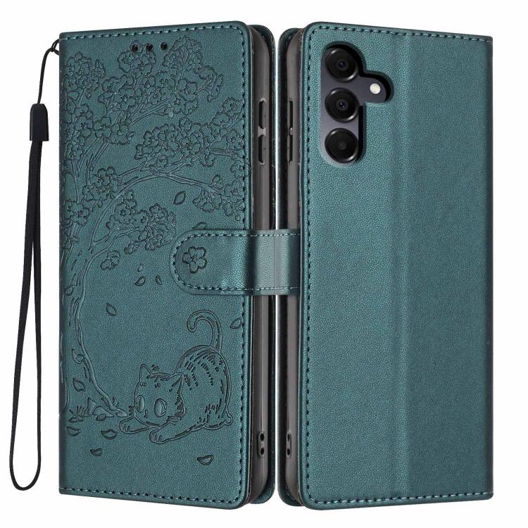 Custodia per telefono in ecopelle con stampa a rilievo di gatto sugli alberi, For Samsung Galaxy A16 4G / 5G, For Samsung Galaxy A06 4G, For Samsung Galaxy A55 5G