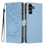 Custodia per telefono in ecopelle con stampa a rilievo di gatto sugli alberi, For Samsung Galaxy A16 4G / 5G, For Samsung Galaxy A06 4G, For Samsung Galaxy A55 5G