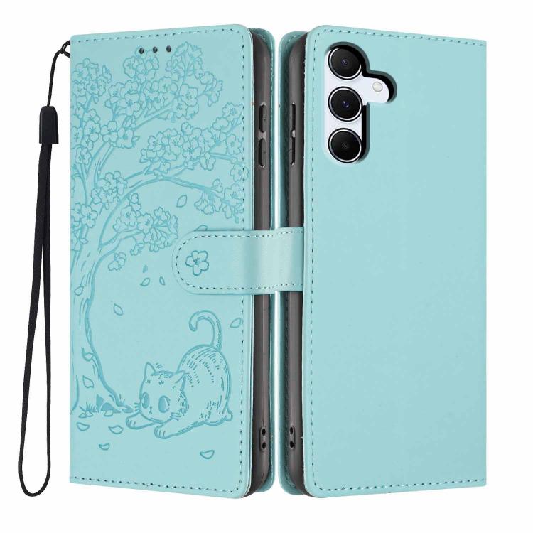 Custodia per telefono in ecopelle con stampa a rilievo di gatto sugli alberi, For Samsung Galaxy A05s, For Samsung Galaxy A25 5G, For Samsung Galaxy A23 5G