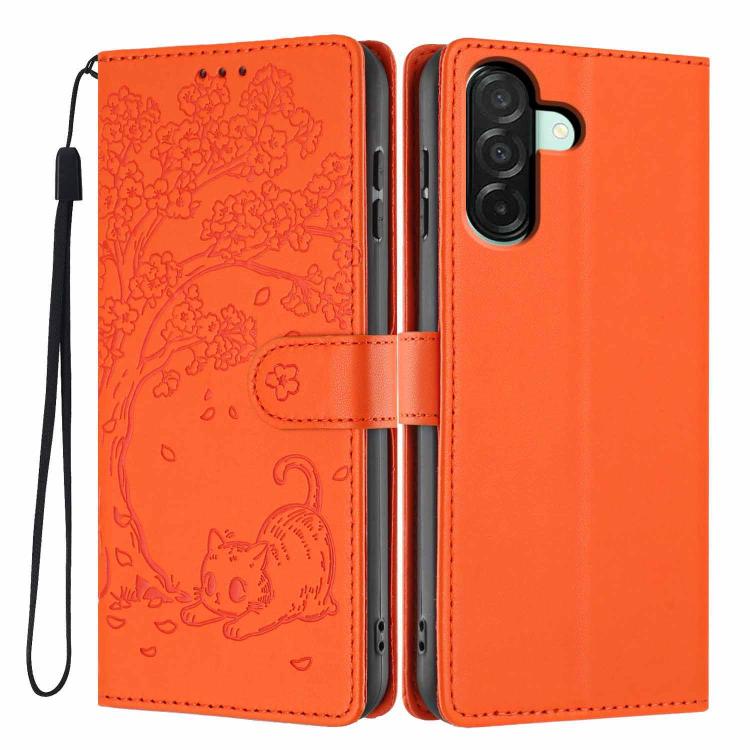 Custodia per telefono in ecopelle con stampa a rilievo di gatto sugli alberi, For Samsung Galaxy A57 5G, For Samsung Galaxy A37 5G, For Samsung Galaxy A26 / A17