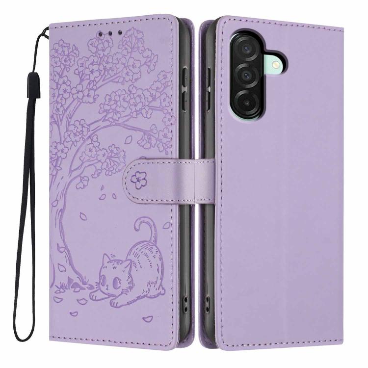 Custodia per telefono in ecopelle con stampa a rilievo di gatto sugli alberi, For Samsung Galaxy A57 5G, For Samsung Galaxy A37 5G, For Samsung Galaxy A26 / A17