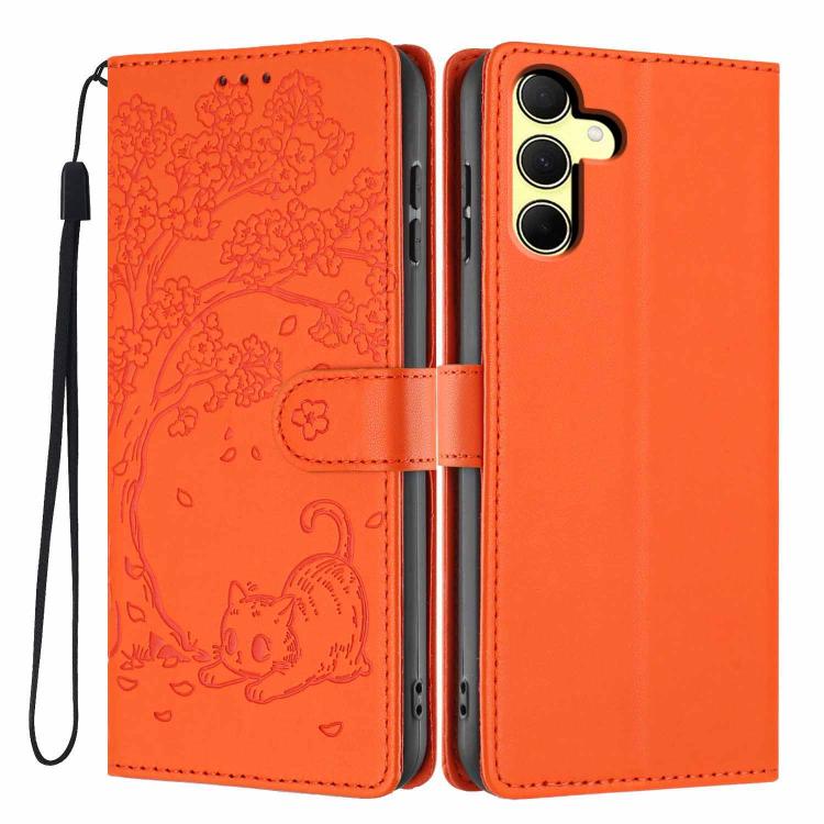 Custodia per telefono in ecopelle con stampa a rilievo di gatto sugli alberi, For Samsung Galaxy A24 5G, For Samsung Galaxy A34 5G, For Samsung Galaxy A54 5G
