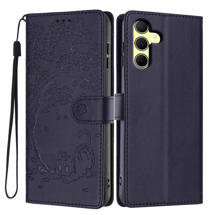 Custodia per telefono in ecopelle con stampa a rilievo di gatto sugli alberi, For Samsung Galaxy A24 5G, For Samsung Galaxy A34 5G, For Samsung Galaxy A54 5G