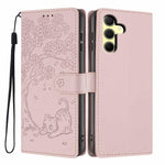 Custodia per telefono in ecopelle con stampa a rilievo di gatto sugli alberi, For Samsung Galaxy A35 5G, For Samsung Galaxy A15, For Samsung Galaxy A05