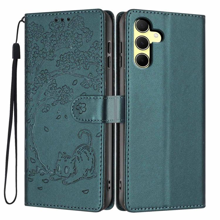 Custodia per telefono in ecopelle con stampa a rilievo di gatto sugli alberi, For Samsung Galaxy A35 5G, For Samsung Galaxy A15, For Samsung Galaxy A05