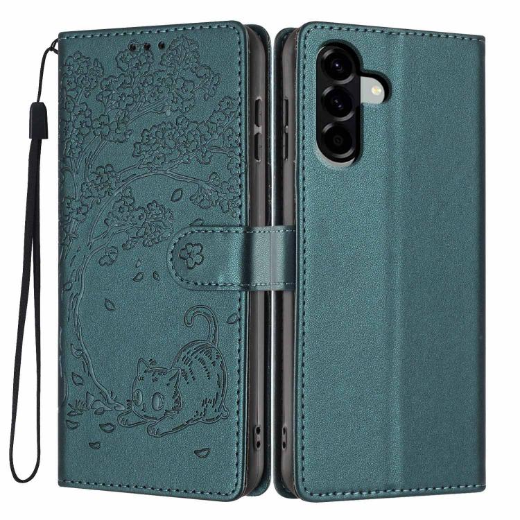 Custodia per telefono in ecopelle con stampa a rilievo di gatto sugli alberi, For Samsung Galaxy A07 4G / 5G, For Samsung Galaxy A56 5G, For Samsung Galaxy A36 5G