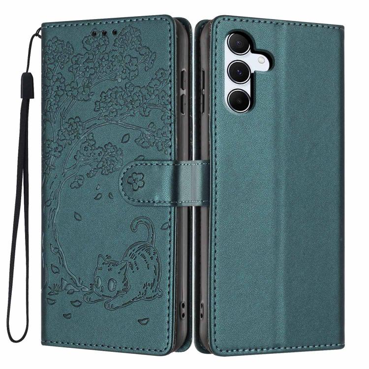 Custodia per telefono in ecopelle con stampa a rilievo di gatto sugli alberi, For Samsung Galaxy A16 4G / 5G, For Samsung Galaxy A06 4G, For Samsung Galaxy A55 5G