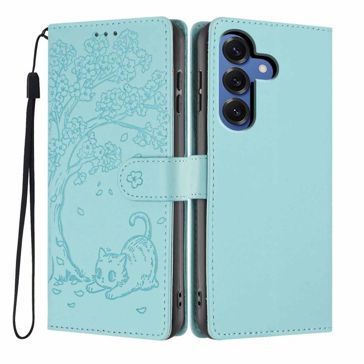 Custodia per telefono in ecopelle con stampa a rilievo di gatto sugli alberi, For Samsung Galaxy A57 5G, For Samsung Galaxy A37 5G, For Samsung Galaxy A26 / A17