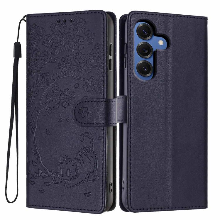 Custodia per telefono in ecopelle con stampa a rilievo di gatto sugli alberi, For Samsung Galaxy A57 5G, For Samsung Galaxy A37 5G, For Samsung Galaxy A26 / A17