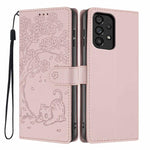 Custodia per telefono in ecopelle con stampa a rilievo di gatto sugli alberi, For Samsung Galaxy A13 5G / A04s, For Samsung Galaxy A53 5G, For Samsung Galaxy A73 5G