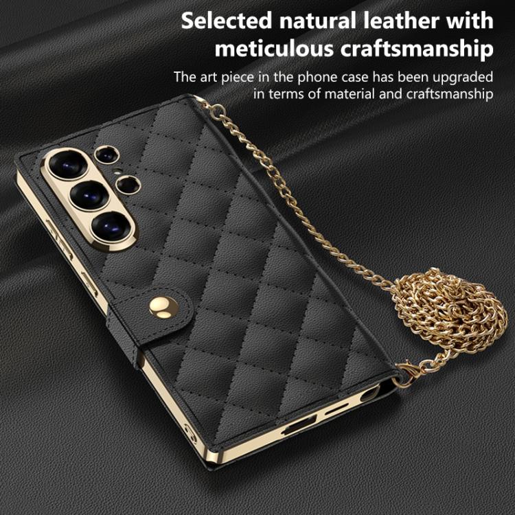 Custodia per telefono in pelle con texture diamantata placcata GKK e catena a tracolla., For Samsung Galaxy S26 Ultra 5G