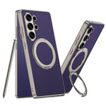 Custodia magnetica per telefono GKK effetto pelle con vernice metallizzata e supporto girevole, penna non inclusa., For Samsung Galaxy S26 Ultra 5G