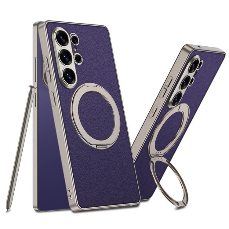 Custodia magnetica per telefono GKK effetto pelle con vernice metallizzata e supporto girevole, penna non inclusa., For Samsung Galaxy S26 Ultra 5G