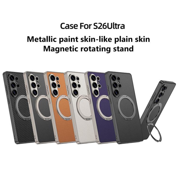 Custodia magnetica per telefono GKK effetto pelle con vernice metallizzata e supporto girevole, penna non inclusa., For Samsung Galaxy S26 Ultra 5G