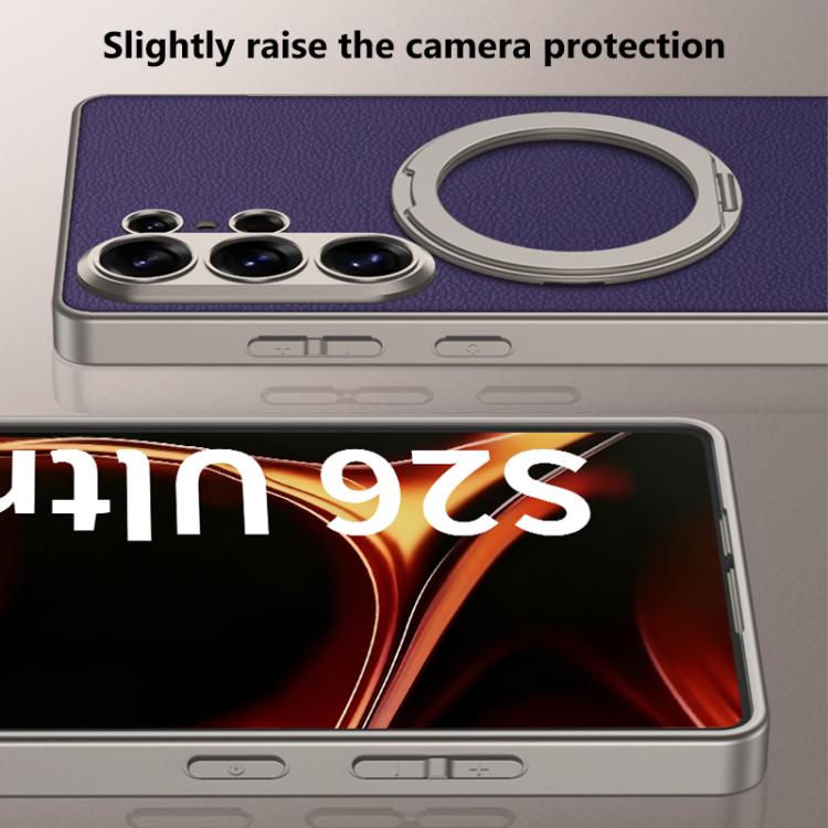 Custodia magnetica per telefono GKK effetto pelle con vernice metallizzata e supporto girevole, penna non inclusa., For Samsung Galaxy S26 Ultra 5G