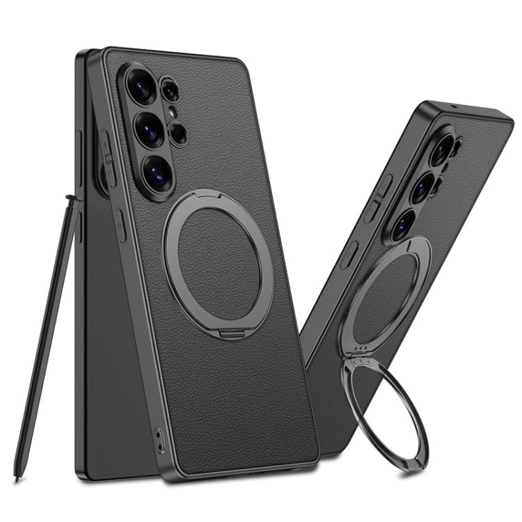 Custodia magnetica per telefono GKK effetto pelle con vernice metallizzata e supporto girevole, penna non inclusa., For Samsung Galaxy S26 Ultra 5G