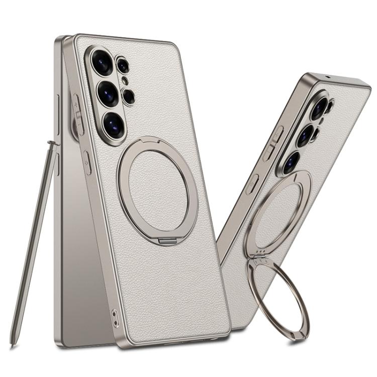 Custodia magnetica per telefono GKK effetto pelle con vernice metallizzata e supporto girevole, penna non inclusa., For Samsung Galaxy S26 Ultra 5G