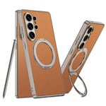 Custodia magnetica per telefono GKK effetto pelle con vernice metallizzata e supporto girevole, penna non inclusa., For Samsung Galaxy S26 Ultra 5G