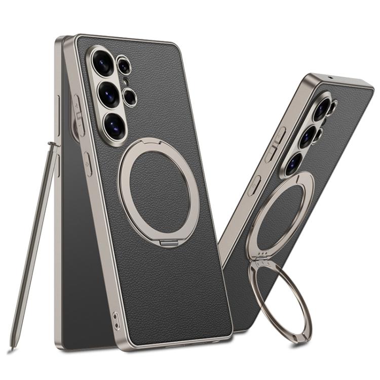 Custodia magnetica per telefono GKK effetto pelle con vernice metallizzata e supporto girevole, penna non inclusa., For Samsung Galaxy S26 Ultra 5G