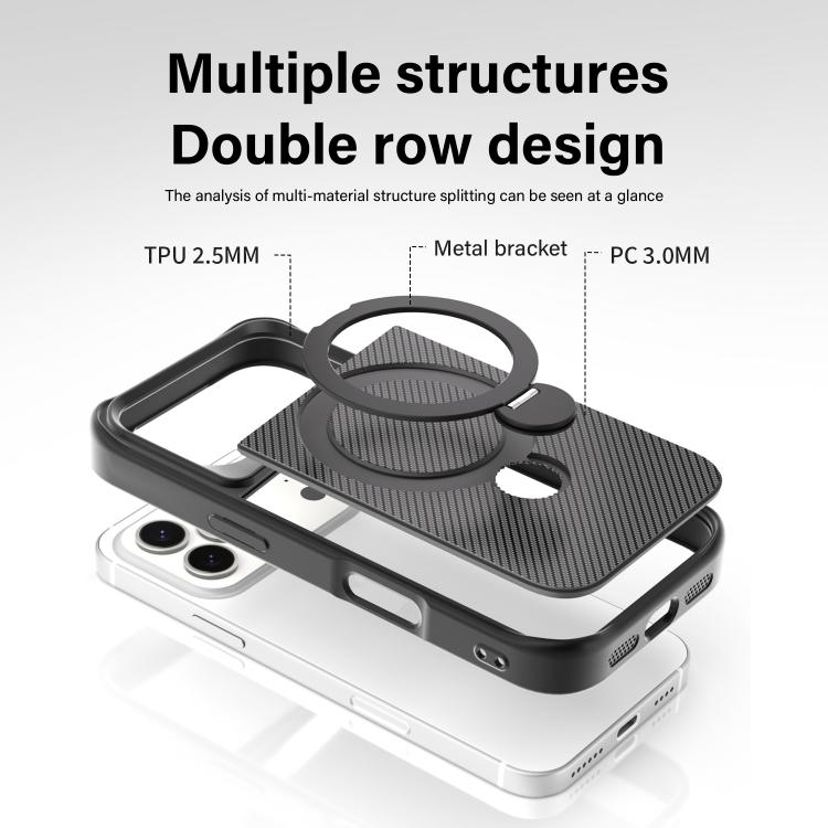 Custodia per telefono con supporto MagSafe a 360° e texture in fibra di carbonio., For iPhone 17 Pro Max
