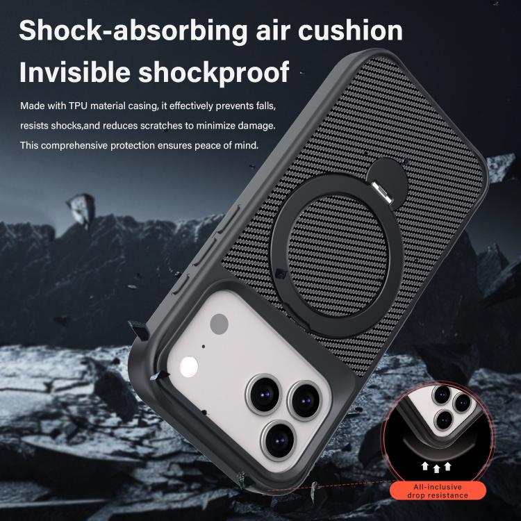 Custodia per telefono con supporto MagSafe a 360° e texture in fibra di carbonio., For iPhone 17 Pro Max