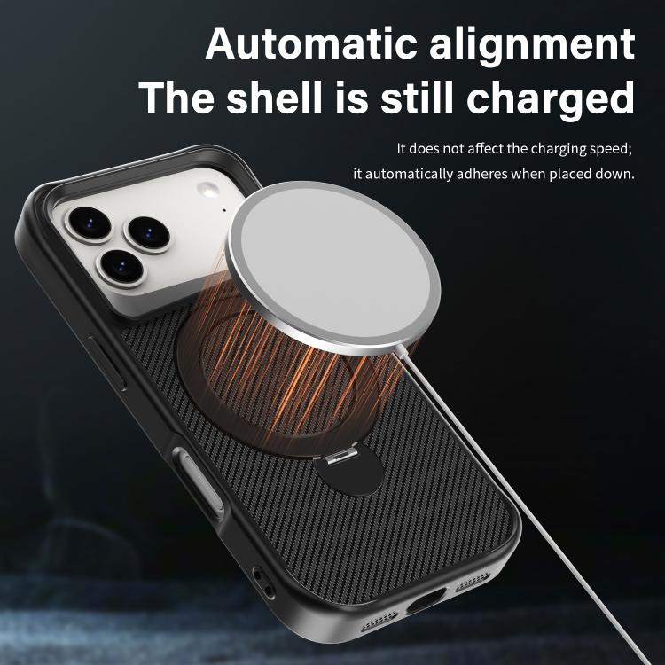 Custodia per telefono con supporto MagSafe a 360° e texture in fibra di carbonio., For iPhone 17 Pro Max