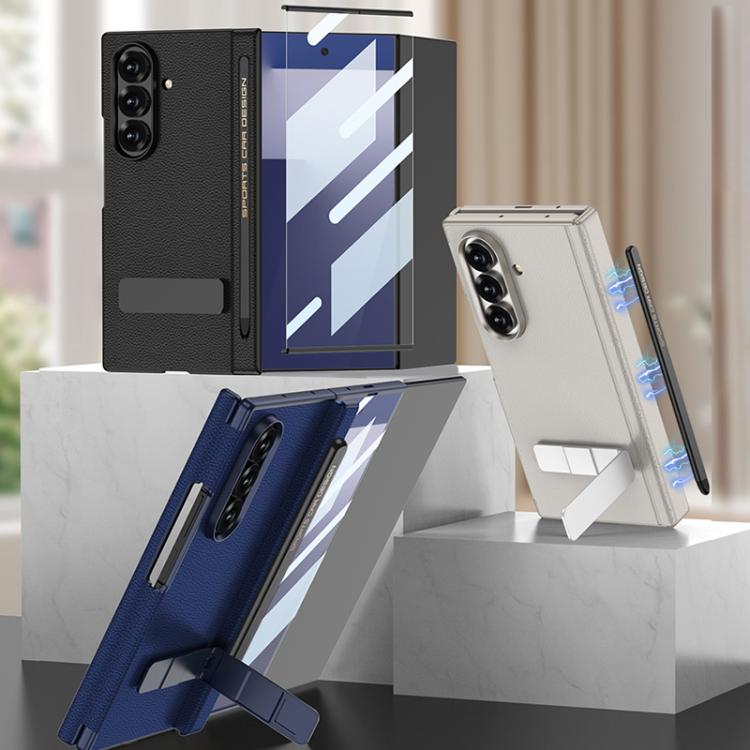 Custodia per telefono GKK in pelle pieghevole magnetica con supporto girevole a linea singola e stilo magnetico., For Samsung Galaxy Z TriFold