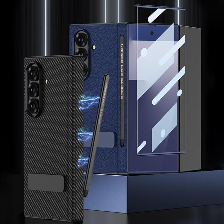 Custodia per telefono GKK in pelle pieghevole magnetica con supporto girevole a linea singola e stilo magnetico., For Samsung Galaxy Z TriFold