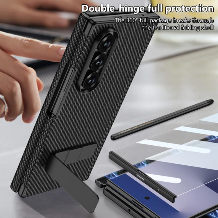 Custodia per telefono GKK in pelle pieghevole magnetica con supporto girevole a linea singola e stilo magnetico., For Samsung Galaxy Z TriFold