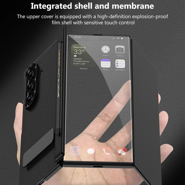 Custodia per telefono GKK in pelle pieghevole magnetica con supporto girevole a linea singola e stilo magnetico., For Samsung Galaxy Z TriFold