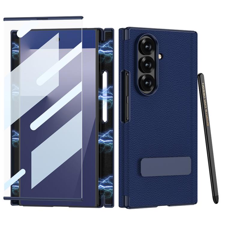 Custodia per telefono GKK in pelle pieghevole magnetica con supporto girevole a linea singola e stilo magnetico., For Samsung Galaxy Z TriFold