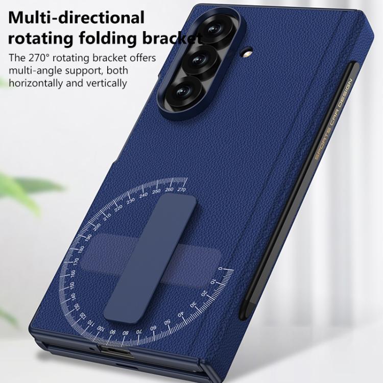 Custodia per telefono GKK in pelle pieghevole magnetica con supporto girevole a linea singola e stilo magnetico., For Samsung Galaxy Z TriFold