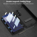 Custodia per telefono GKK in pelle pieghevole magnetica con supporto girevole a linea singola e stilo magnetico., For Samsung Galaxy Z TriFold