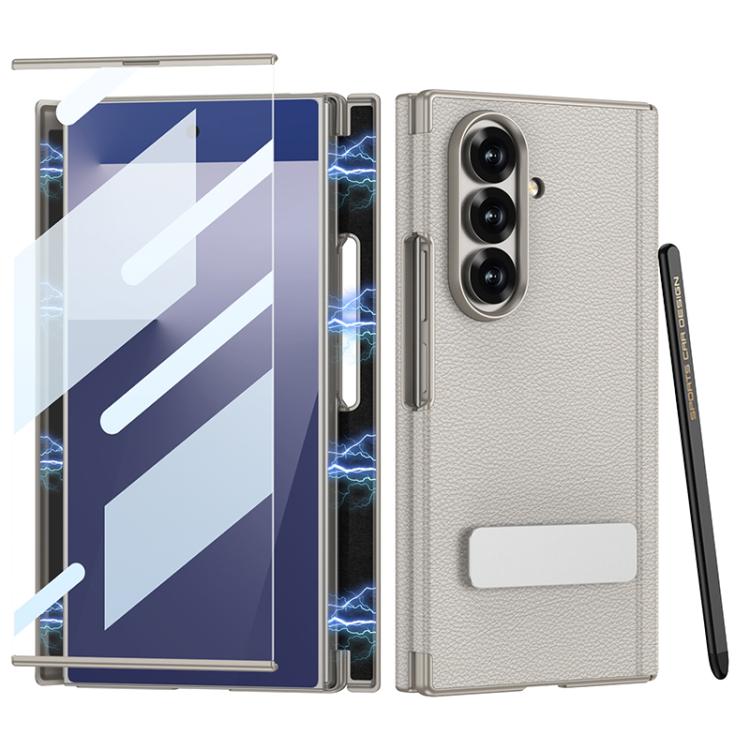 Custodia per telefono GKK in pelle pieghevole magnetica con supporto girevole a linea singola e stilo magnetico., For Samsung Galaxy Z TriFold