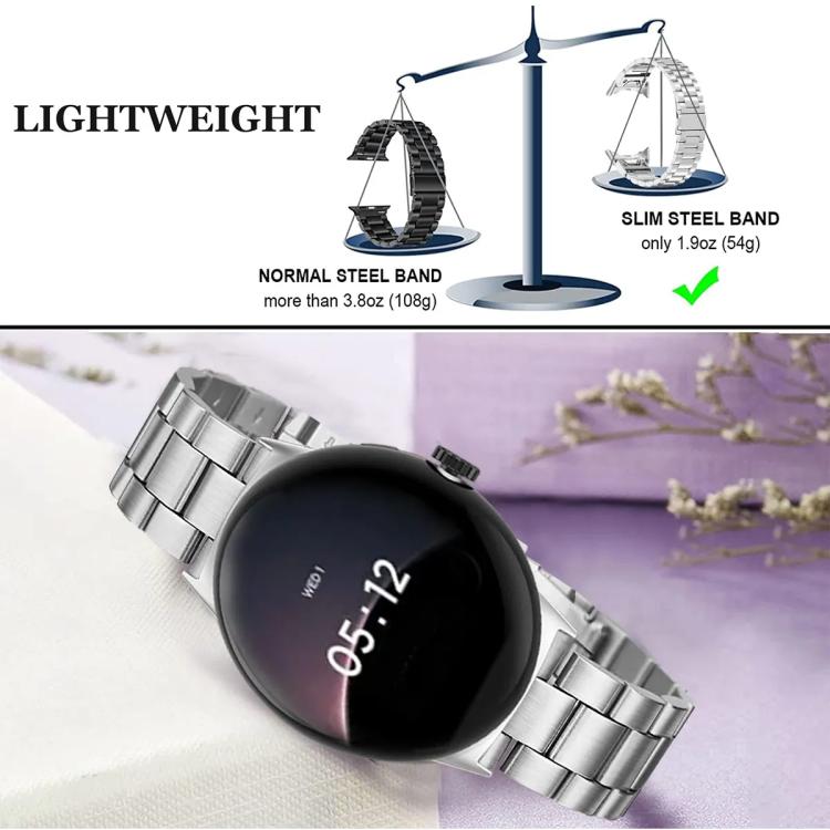 Cinturino sottile in acciaio inossidabile con tre perline per orologio, For Google Pixel Watch 4 / 3 / 2 / 1 41mm