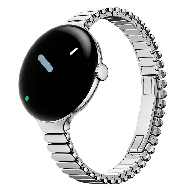 Cinturino per orologio in acciaio inossidabile sottile, ovale, con fibbia a farfalla e un solo perlino., For Google Pixel Watch 4 / 3 / 2 / 1 41mm