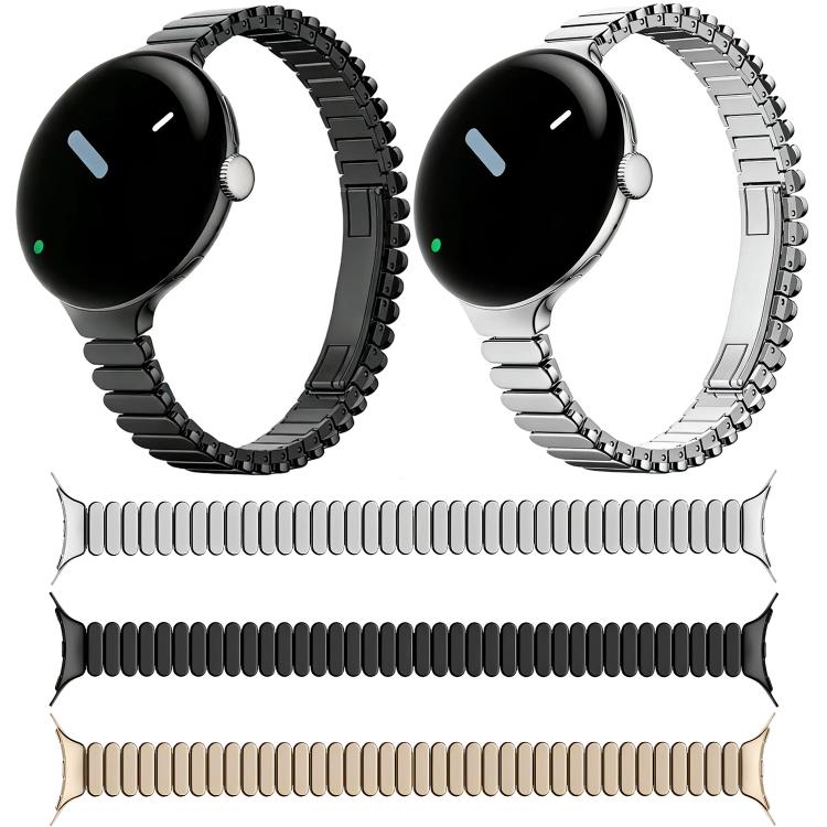 Cinturino per orologio in acciaio inossidabile sottile, ovale, con fibbia a farfalla e un solo perlino., For Google Pixel Watch 4 / 3 / 2 / 1 41mm