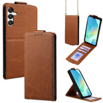 Cover a libro verticale in similpelle vegana tinta unita con tracolla, For Samsung Galaxy A16 5G, For Samsung Galaxy A15 5G / 4G, For Samsung Galaxy A55 5G, For Samsung Galaxy A35 5G, For Samsung Galaxy A05, For Samsung Galaxy A05s