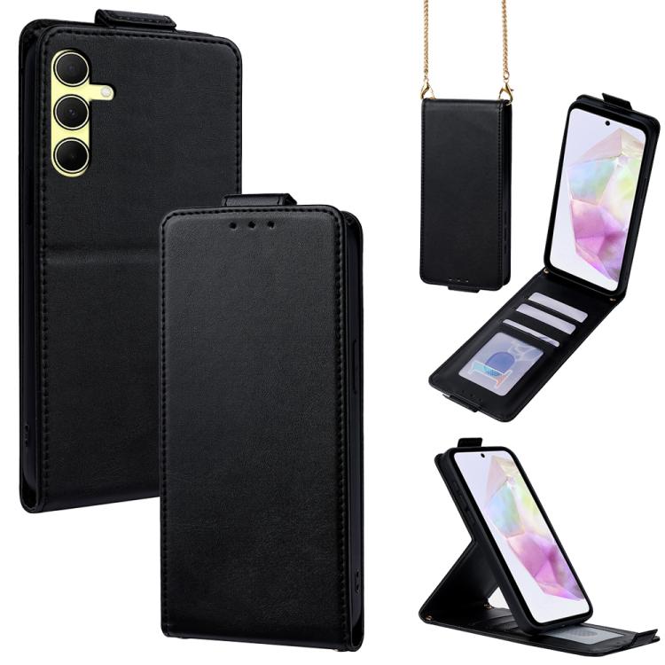 Cover a libro verticale in similpelle vegana tinta unita con tracolla, For Samsung Galaxy A16 5G, For Samsung Galaxy A15 5G / 4G, For Samsung Galaxy A55 5G, For Samsung Galaxy A35 5G, For Samsung Galaxy A05, For Samsung Galaxy A05s