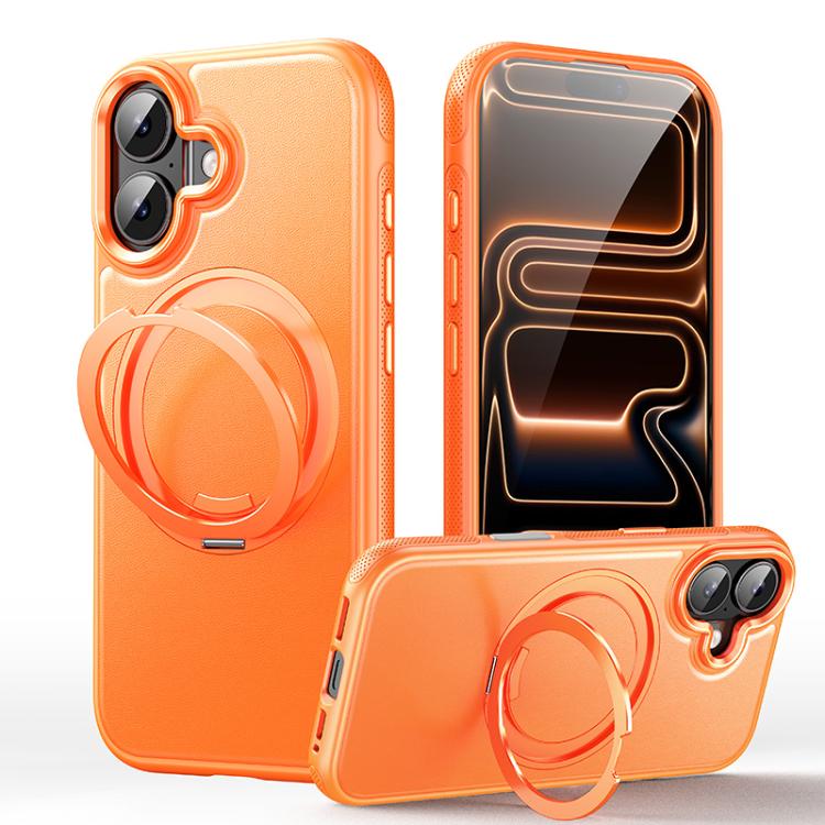 Custodia per telefono con supporto magnetico girevole a 360 gradi e texture effetto pelle., For iPhone 16 Plus, For iPhone 16
