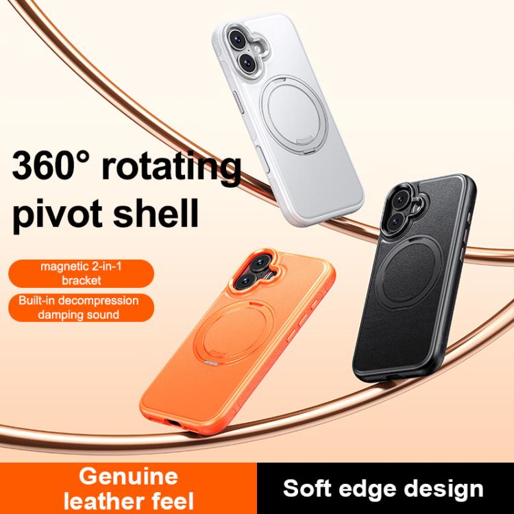 Custodia per telefono con supporto magnetico girevole a 360 gradi e texture effetto pelle., For iPhone 16 Plus, For iPhone 16