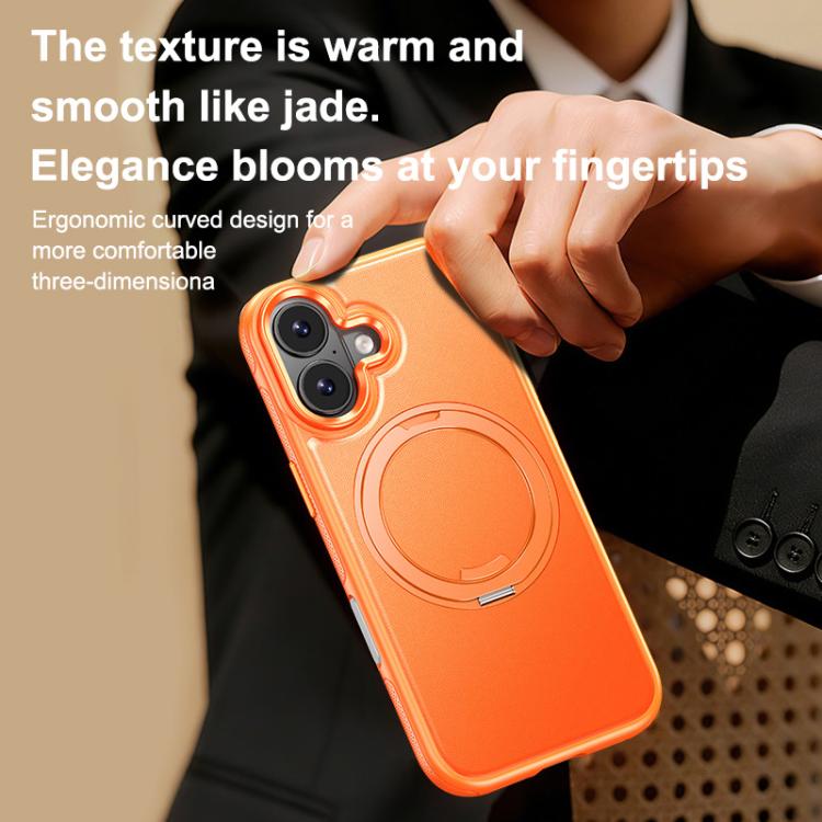 Custodia per telefono con supporto magnetico girevole a 360 gradi e texture effetto pelle., For iPhone 16 Plus, For iPhone 16
