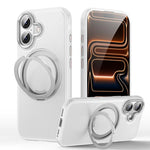 Custodia per telefono con supporto magnetico girevole a 360 gradi e texture effetto pelle., For iPhone 16 Plus, For iPhone 16