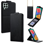 Cover a libro verticale in similpelle vegana tinta unita con tracolla, For Samsung Galaxy M33 5G