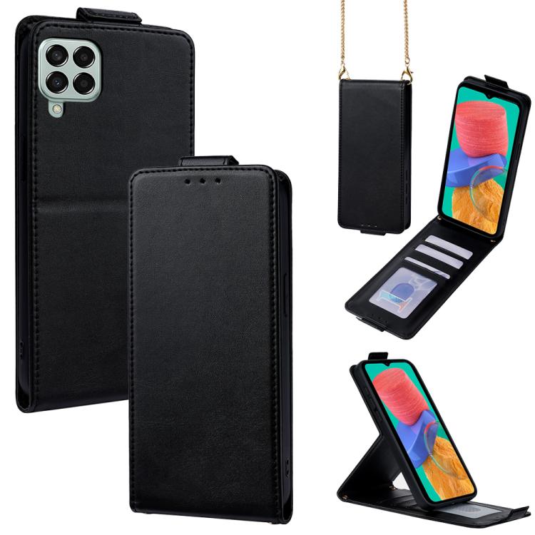 Cover a libro verticale in similpelle vegana tinta unita con tracolla, For Samsung Galaxy M33 5G